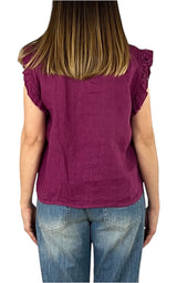 Off-on - Top volant lino - Ciclamino