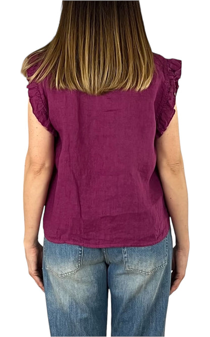Off-on - Top volant lino - Ciclamino