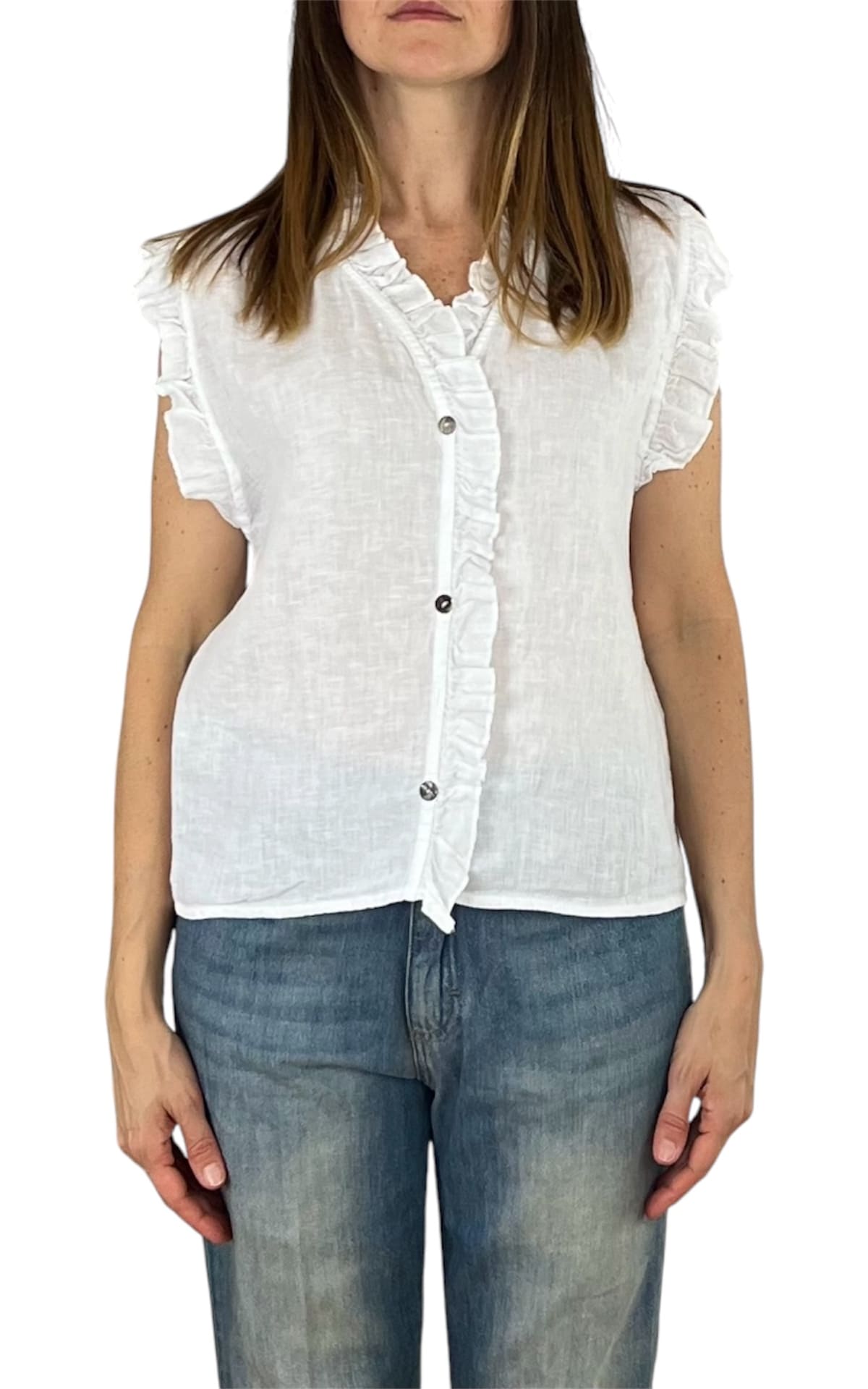 Off-on - Top volant lino - Bianco