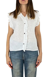 Off-on - Top volant lino - Bianco