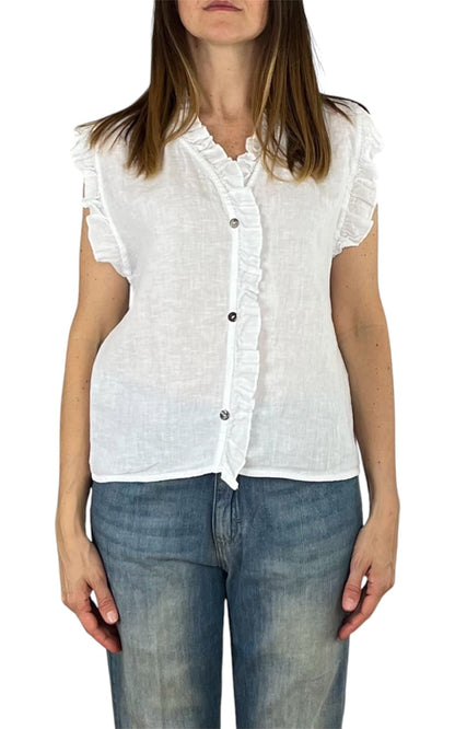 Off-on - Top volant lino - Bianco