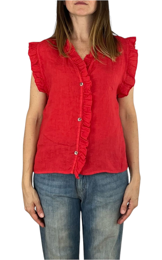 Off-on - Top volant lino - Rosso