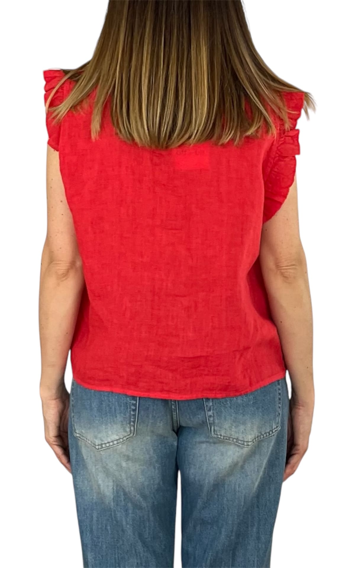 Off-on - Top volant lino - Rosso