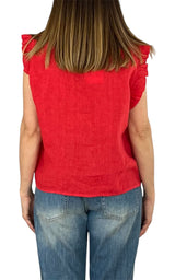 Off-on - Top volant lino - Rosso