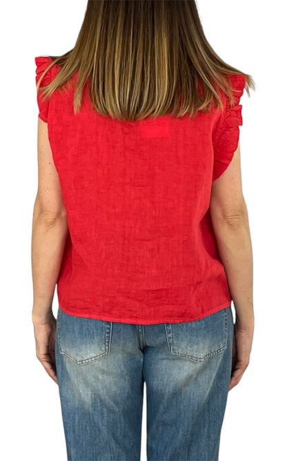 Off-on - Top volant lino - Rosso