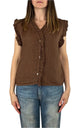 Off-on - Top volant lino - Marrone