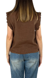 Off-on - Top volant lino - Marrone
