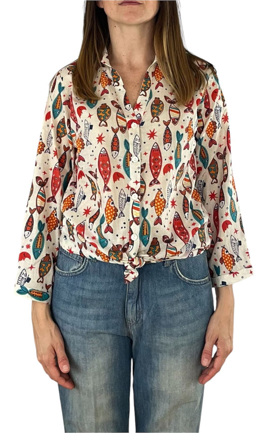 Palme - Camicia mussola fantasia - Burro