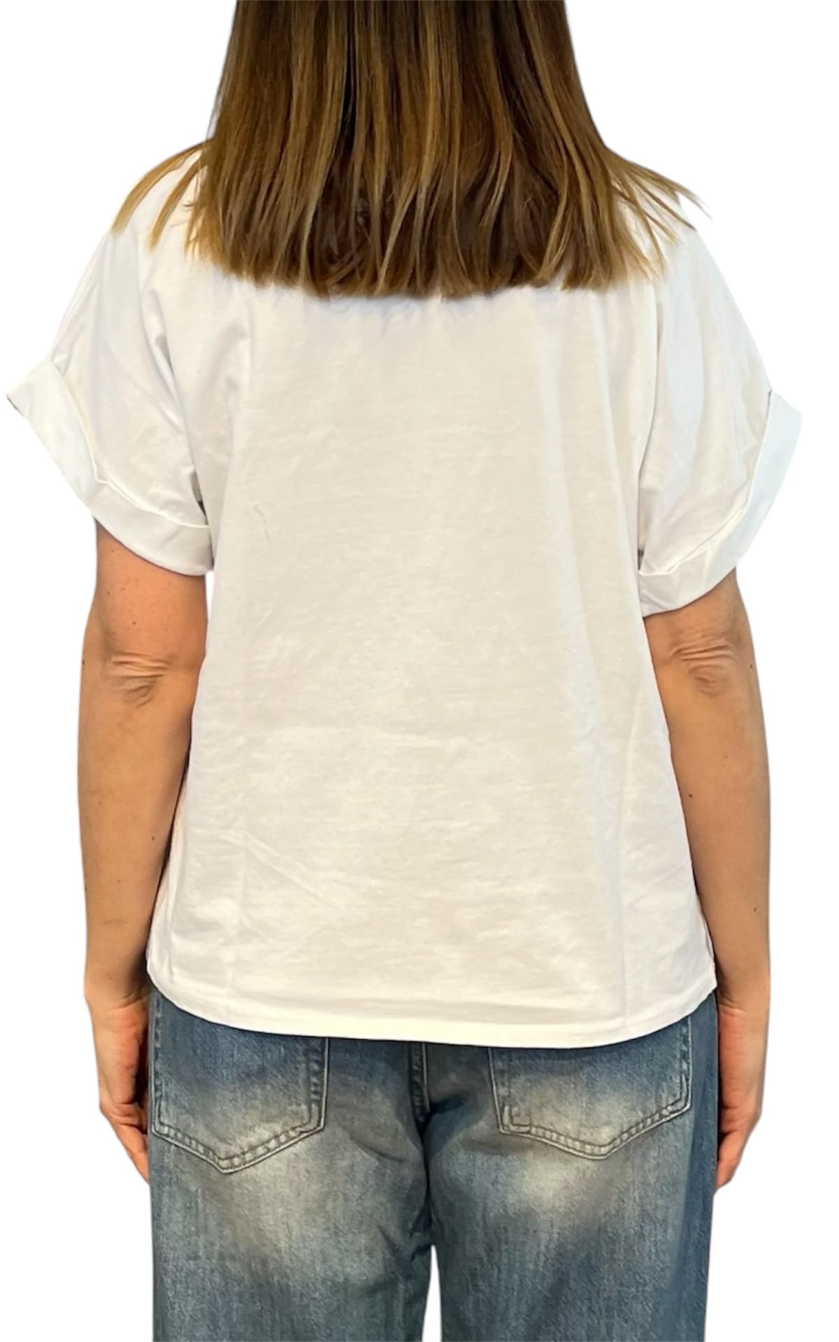 Initial - T-shirt manica risvolto - Bianco