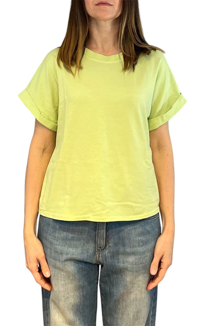 Initial - T-shirt manica risvolto - Lime