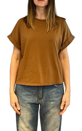 Initial - T-shirt manica risvolto - Tabacco