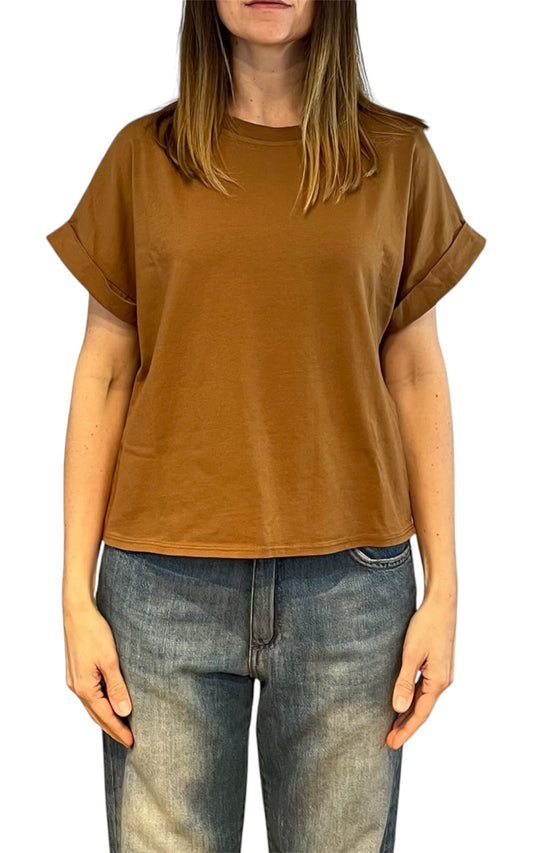Initial - T-shirt manica risvolto - Tabacco