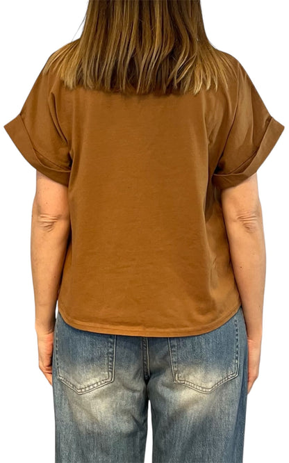 Initial - T-shirt manica risvolto - Tabacco