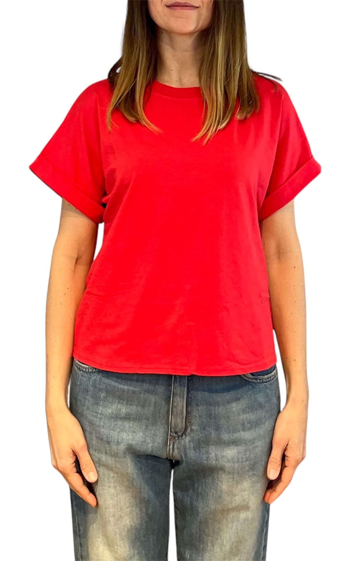 Initial - T-shirt manica risvolto - Rosso