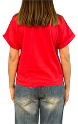 Initial - T-shirt manica risvolto - Rosso