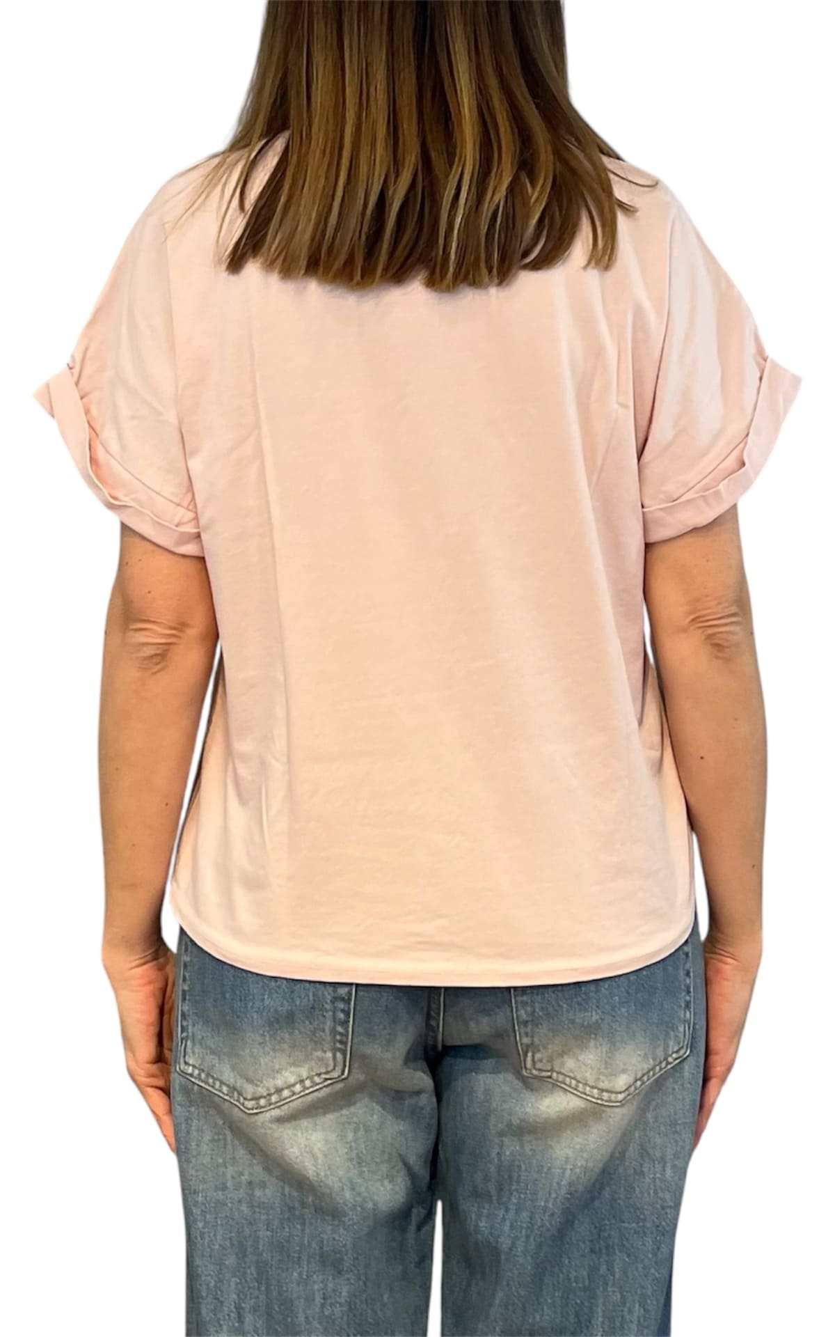 Initial - T-shirt manica risvolto - Rosa