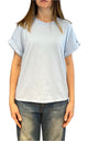 Initial - T-shirt manica risvolto - Celeste