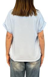 Initial - T-shirt manica risvolto - Celeste