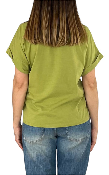 Initial - T-shirt manica risvolto - Olio