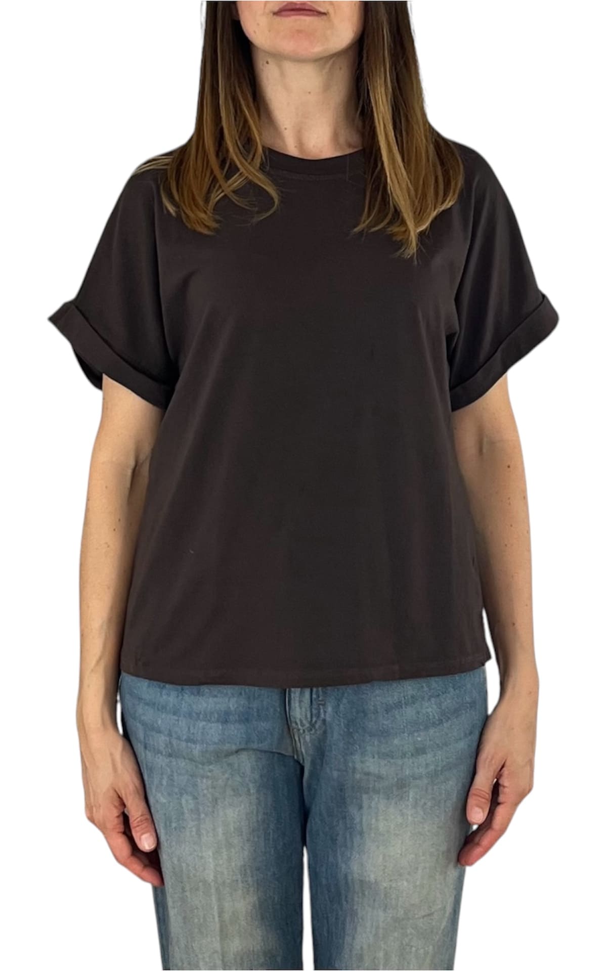 Initial - T-shirt manica risvolto - Marrone