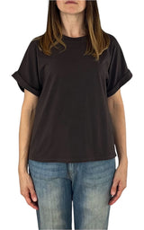 Initial - T-shirt manica risvolto - Marrone