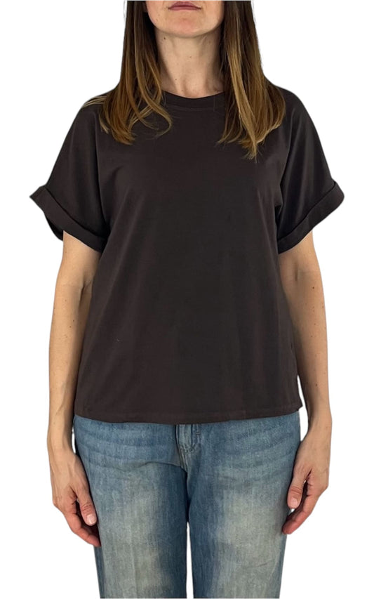 Initial - T-shirt manica risvolto - Marrone