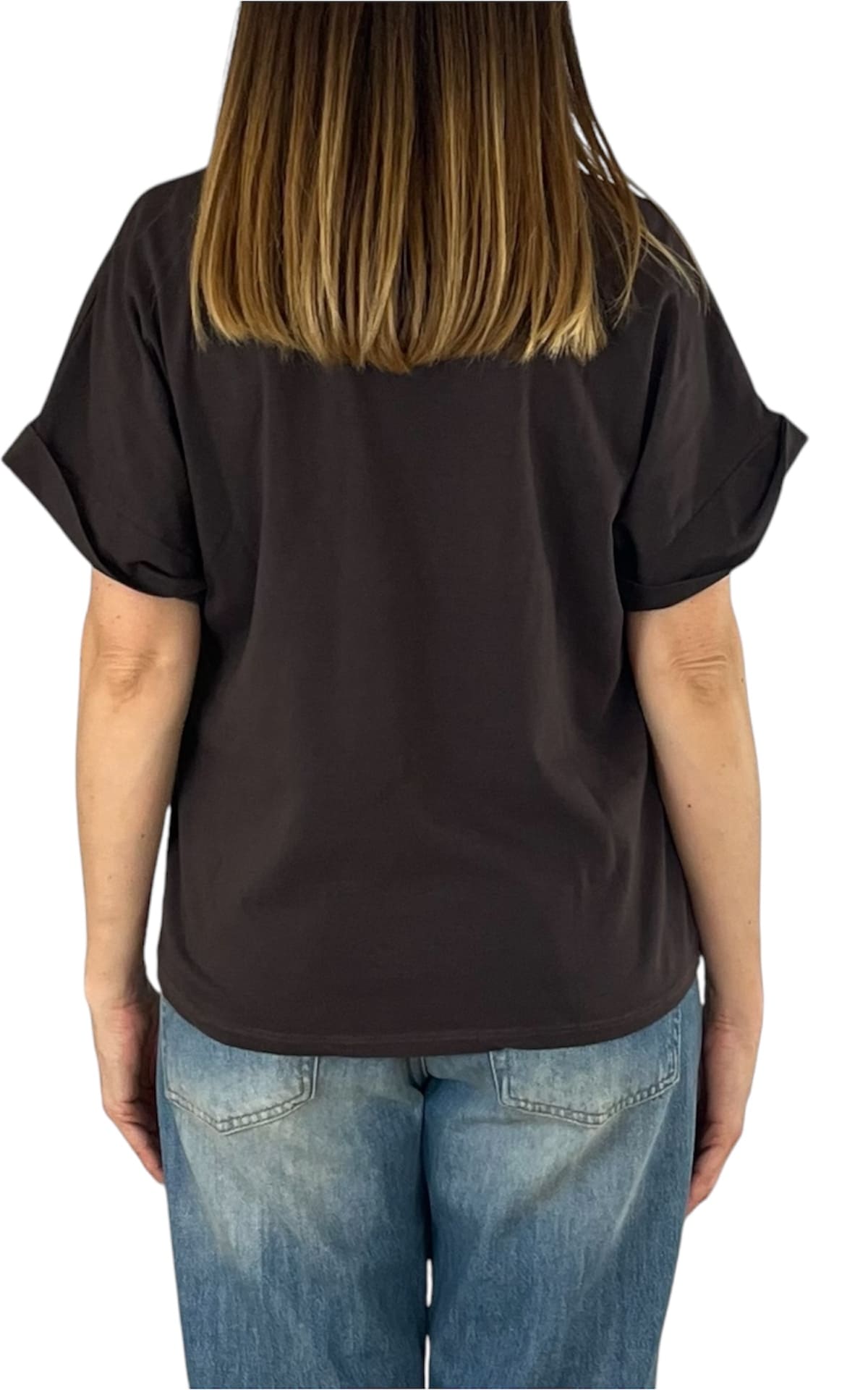 Initial - T-shirt manica risvolto - Marrone