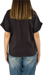 Initial - T-shirt manica risvolto - Marrone