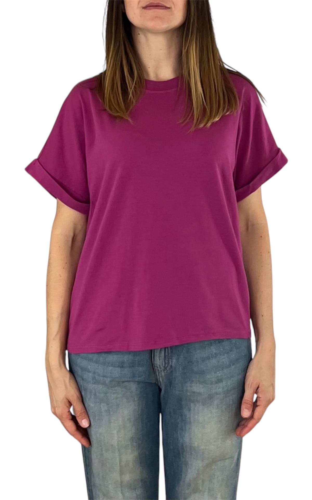 Initial - T-shirt manica risvolto - Ciclamino