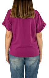 Initial - T-shirt manica risvolto - Ciclamino