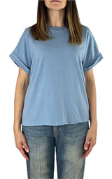 Initial - T-shirt manica risvolto - Azzurro