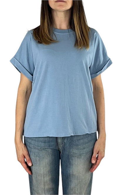 Initial - T-shirt manica risvolto - Azzurro