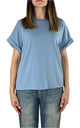 Initial - T-shirt manica risvolto - Azzurro