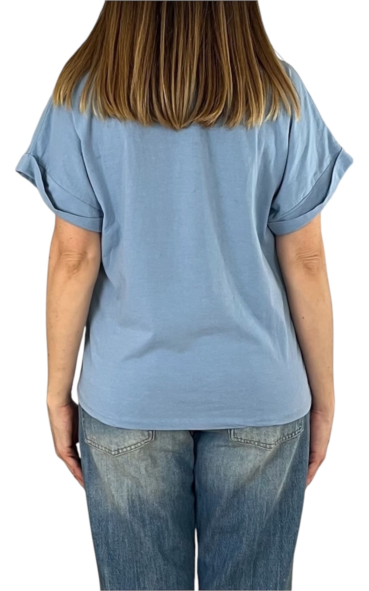 Initial - T-shirt manica risvolto - Azzurro