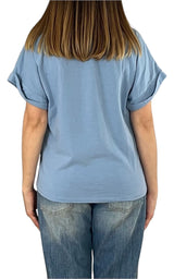 Initial - T-shirt manica risvolto - Azzurro