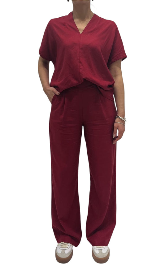 Off-On - Completo lino e viscosa - Rosso india