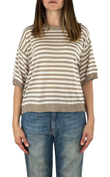 Off-on - Maglia riga - Burro/beige