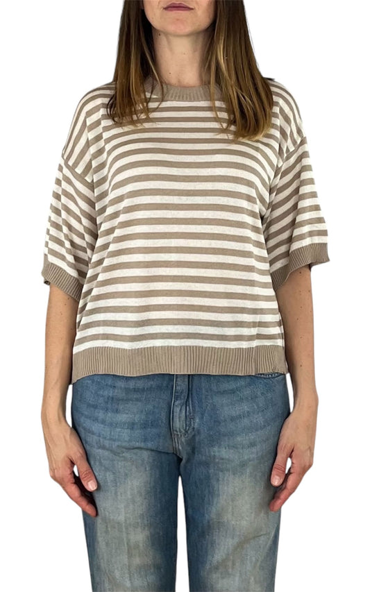 Off-on - Maglia riga - Burro/beige