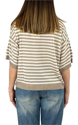 Off-on - Maglia riga - Burro/beige