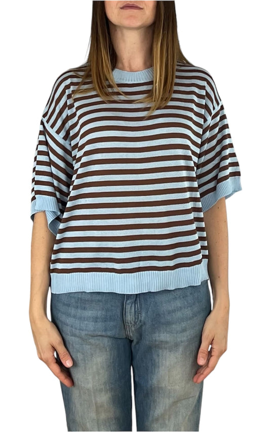 Off-on - Maglia riga - Azzurro/moro