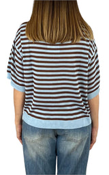 Off-on - Maglia riga - Azzurro/moro