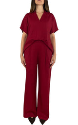 Off-On - Completo lino e viscosa - Rosso india