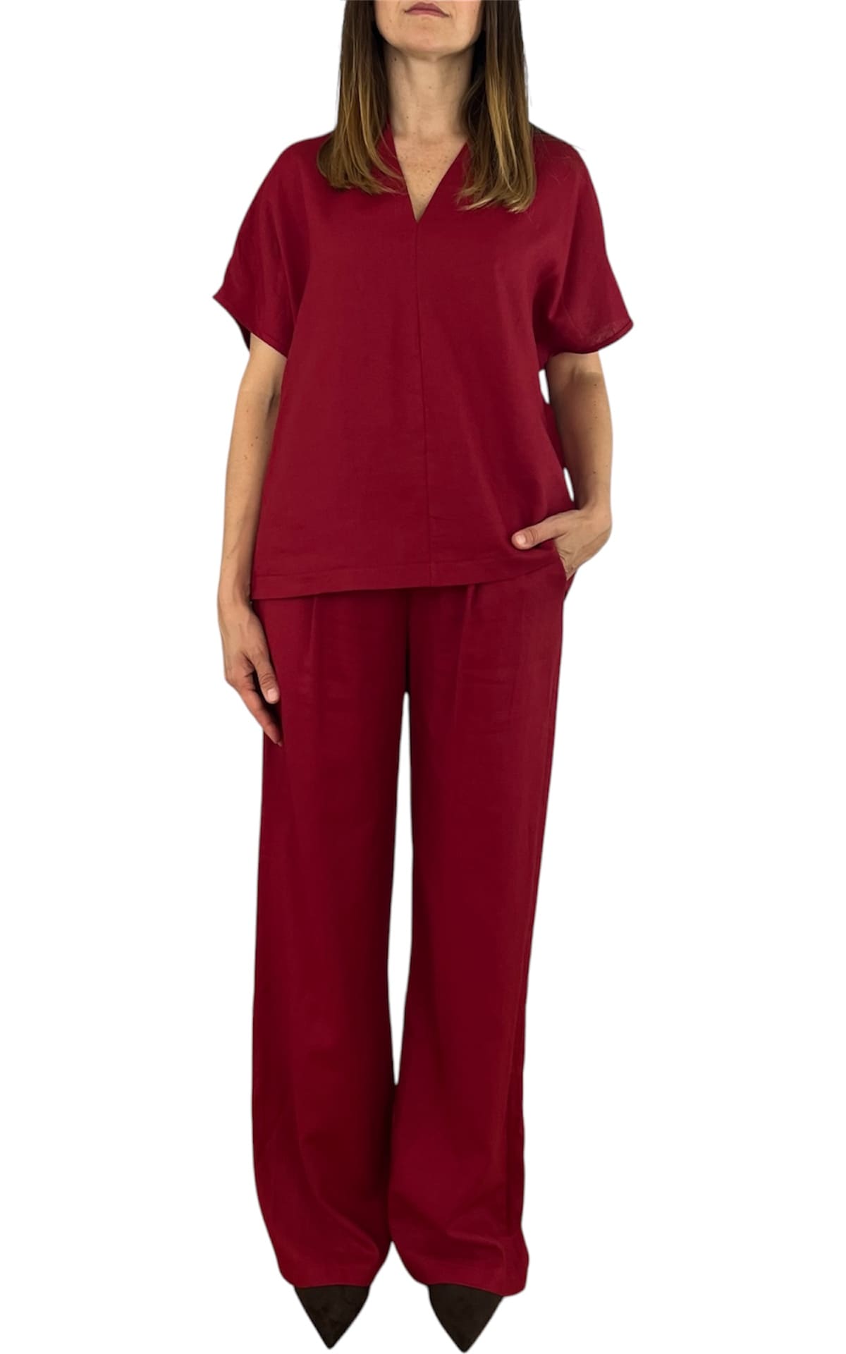 Off-On - Completo lino e viscosa - Rosso india