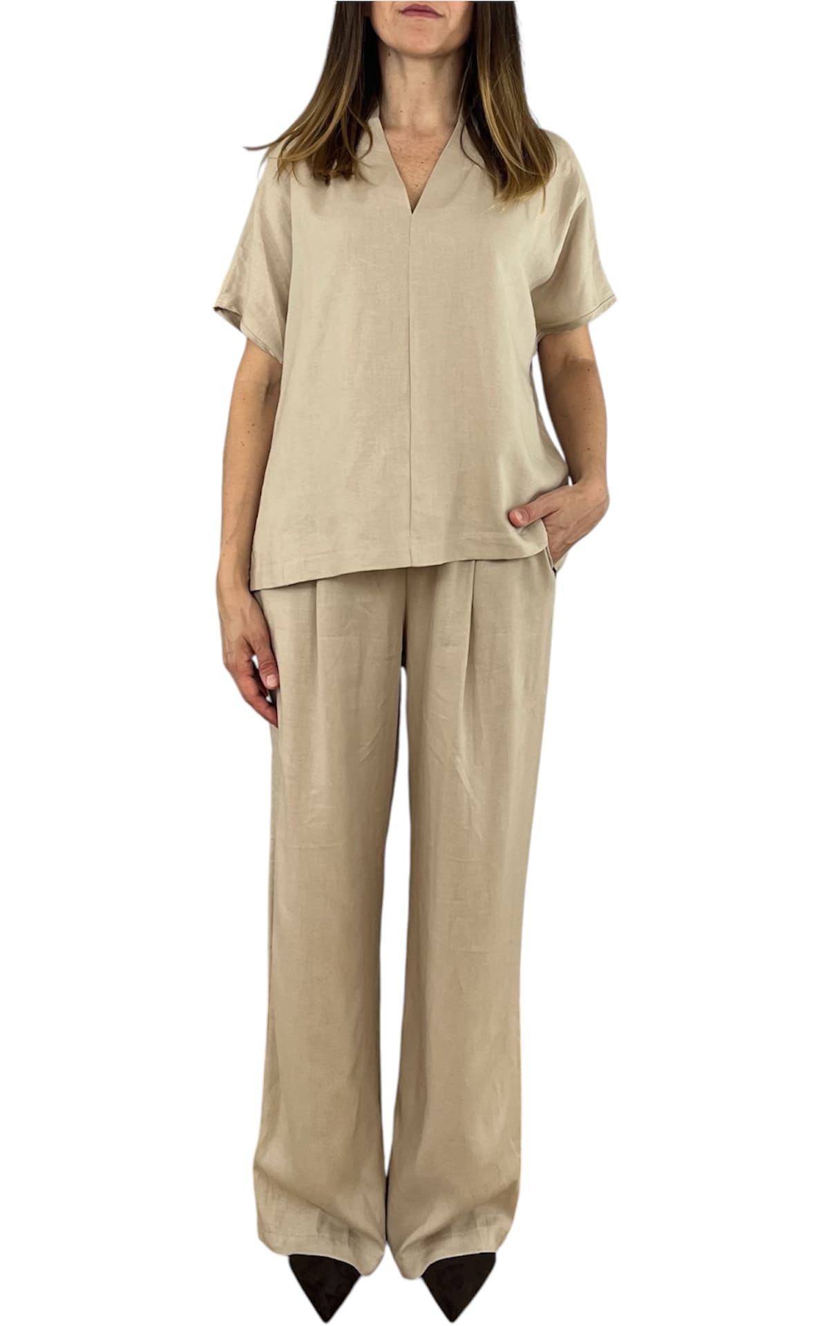 Off-On - Completo lino e viscosa - Sabbia