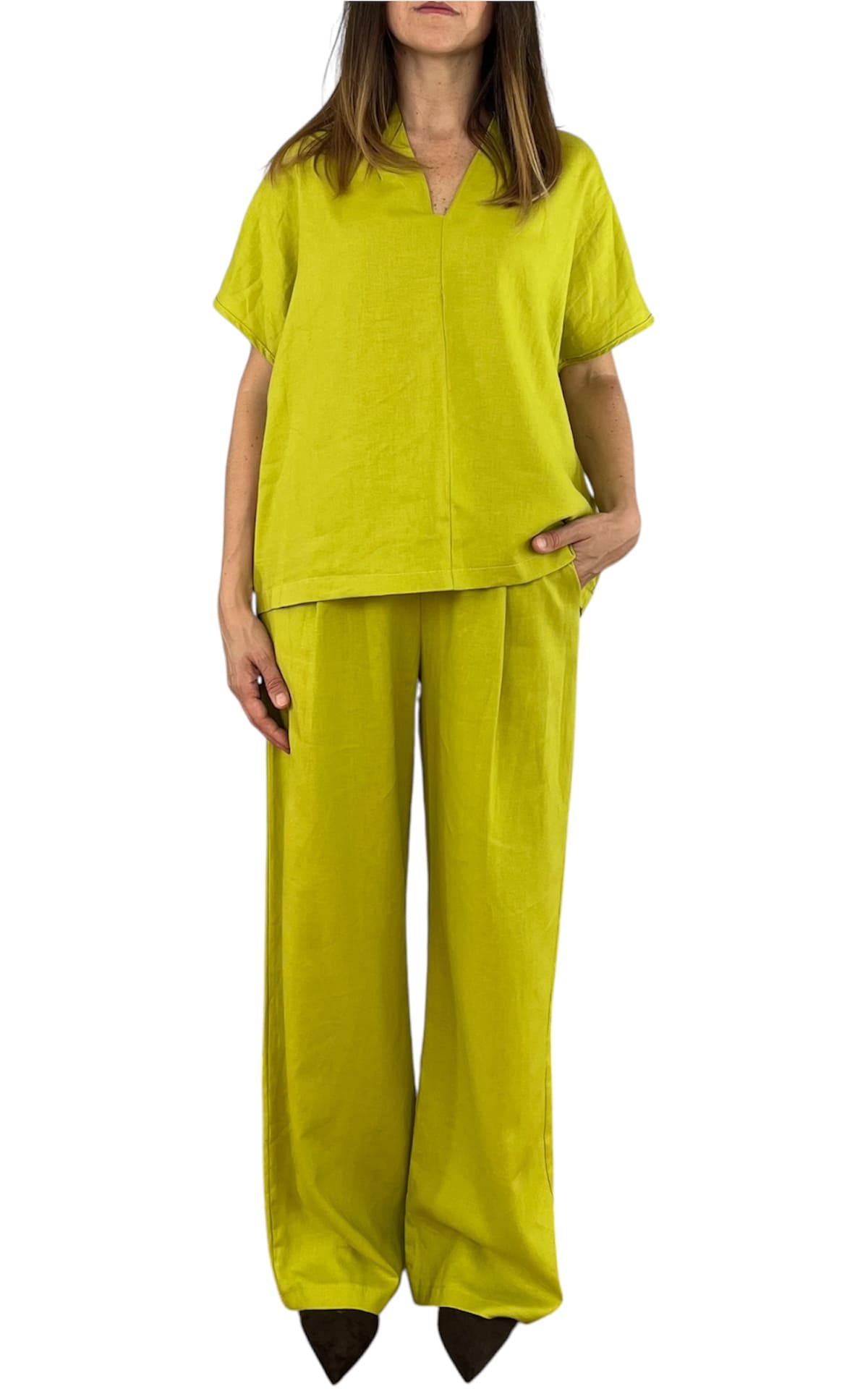 Off-On - Completo lino e viscosa - Lime