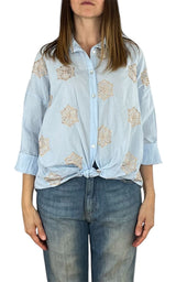 Off-On - Camicia mussola ricamo - Celeste