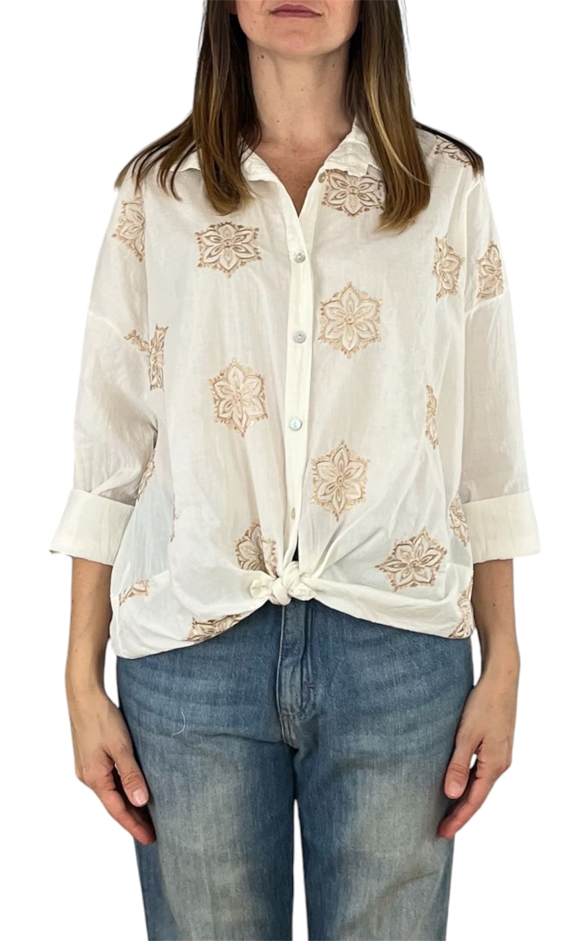 Off-On - Camicia mussola ricamo - Burro