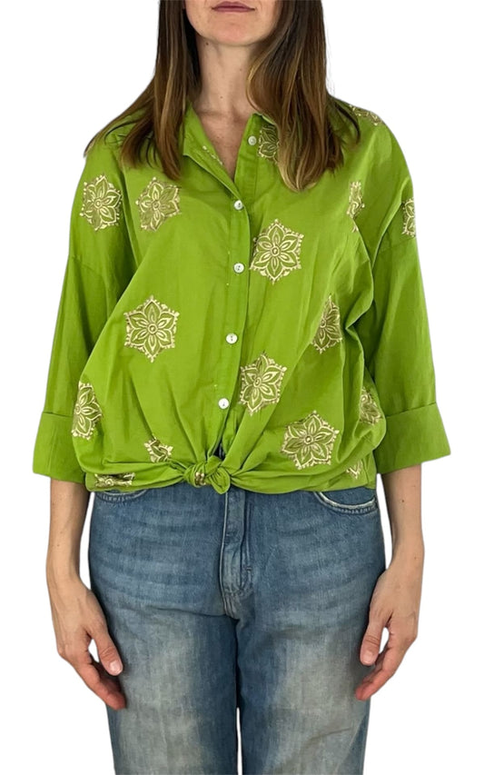 Off-On - Camicia mussola ricamo - Verde