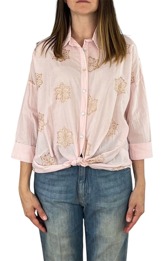 Off-On - Camicia mussola ricamo - Rosa