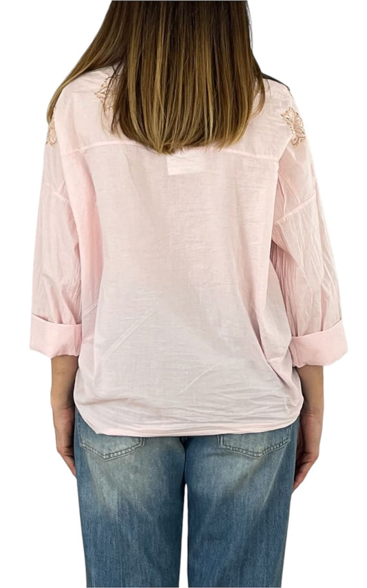 Off-On - Camicia mussola ricamo - Rosa